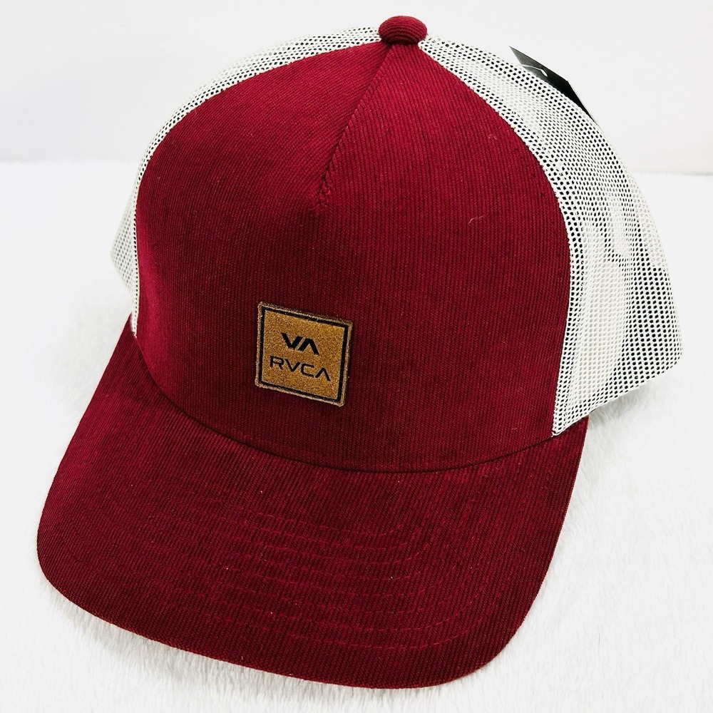 RVCA Patch Curved Trucker Hat Cap Snapback Adjustable Maroon‎ Outdoors Workwear